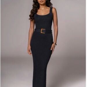 JLUXLABEL Black Maxi Dress with Belt